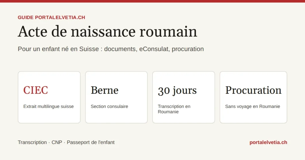 Acte de naissance roumain pour un enfant né en Suisse : documents, eConsulat et procuration