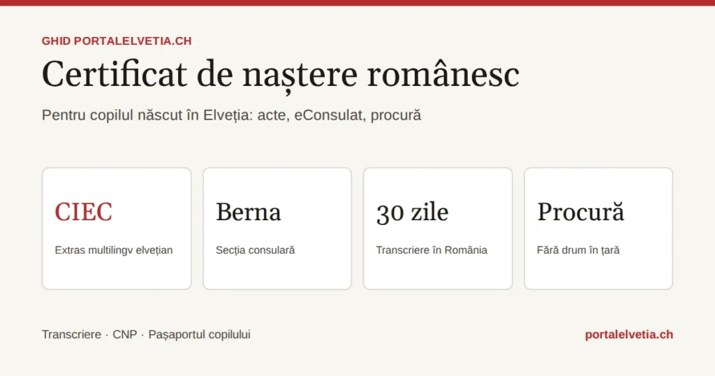 Certificat de naștere românesc pentru copilul născut în Elveția: acte, eConsulat și procură