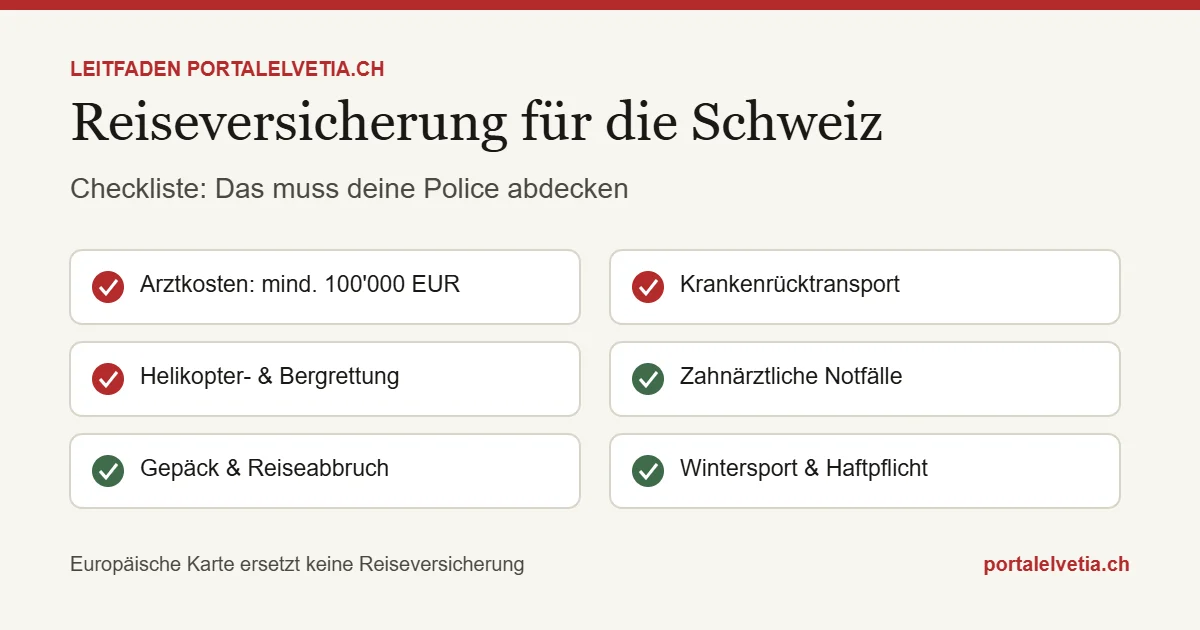 Reiseversicherung für die Schweiz: Checkliste der wichtigsten Deckungen