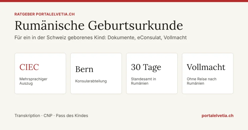 Rumänische Geburtsurkunde für ein in der Schweiz geborenes Kind